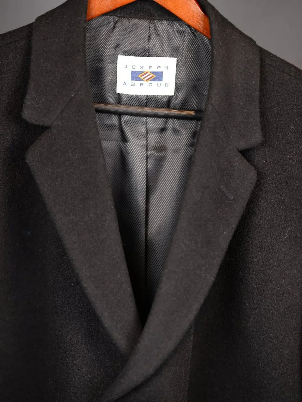 Joseph Abboud Black Wool Cashmere Blend Single Breasted Overcoat 48R